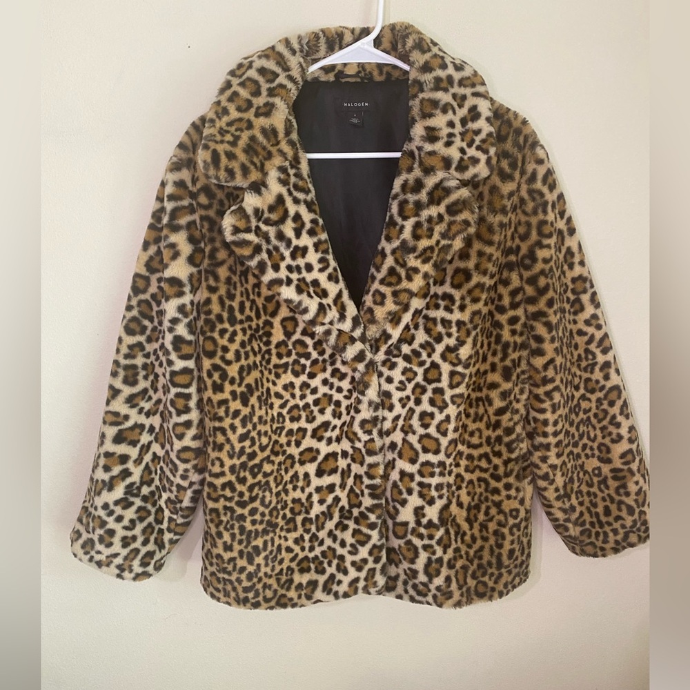 Halogen Faux Fur Leopard Print Jacket